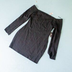 NEW Express Black Long Slit Sleeves Off Shoulder Wide Neck Mini Dress Size M